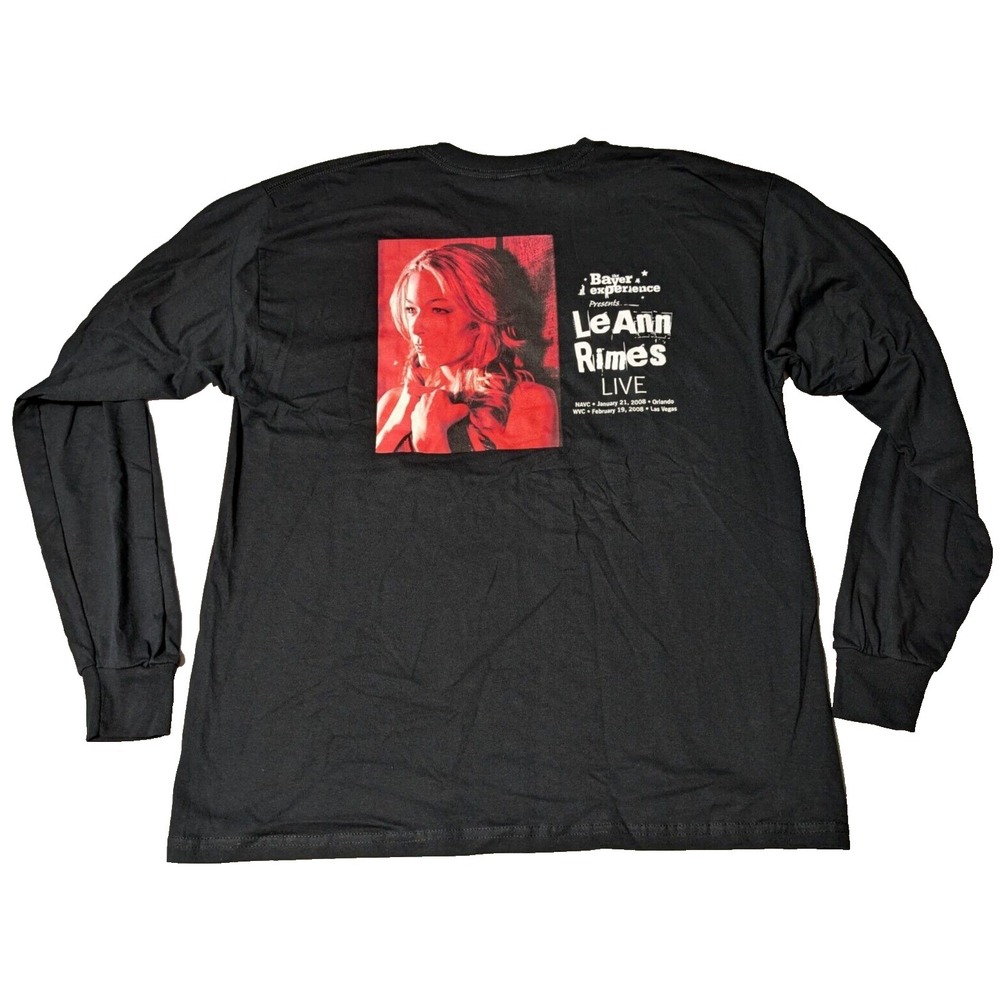 LEANNE RIMES LIVE 2008 BAYER EXPERIENCE Men XL Black Long Sleeve T-Shirt EUC‎